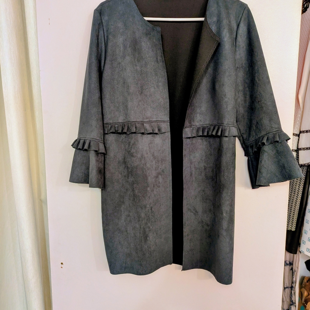 Ruffled Green Women's Faux Suede Lightweight Jacket, Size L?